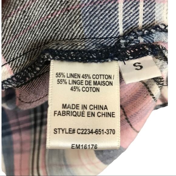 Cloth & Stone Plaid One Shoulder Linen Top Sz Small - Picture 4 of 5